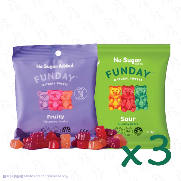 【Vegan Bears】Funday - Fruity Flavoured Gummy Koalas and Sour Gummy Bears packs x3 (@50g x6)